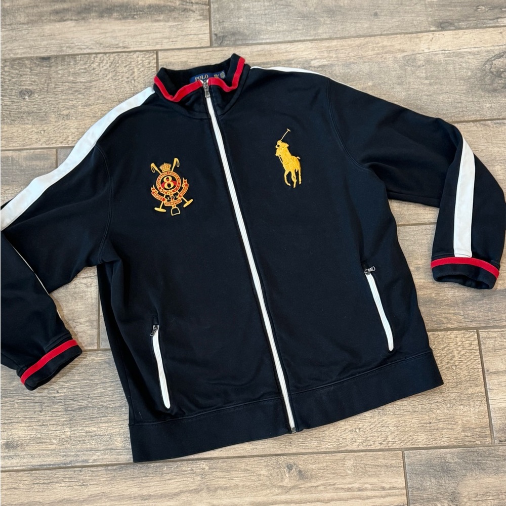 Polo Ralph Lauren Princes Black Track Team Jacket with Embroidered Logo